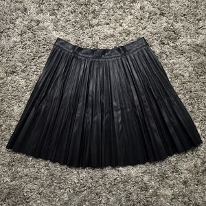 Topshop Black Faux Leather Midi Pleated Skirt Size 8